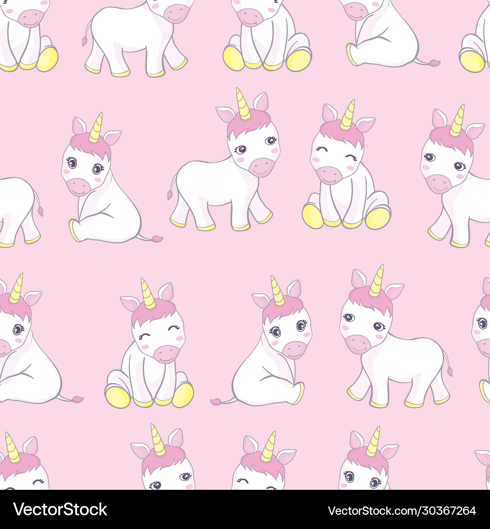 Pattern with cute unicorns cloudsrainbow Vector Image