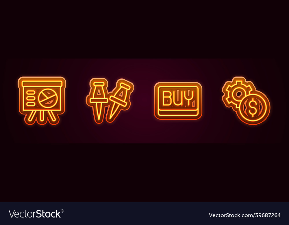 Set line board with graph push pin buy button vector image Set line board with graph push pin buy button