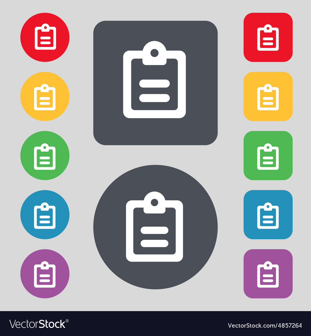 Text file icon sign a set of 12 colored buttons