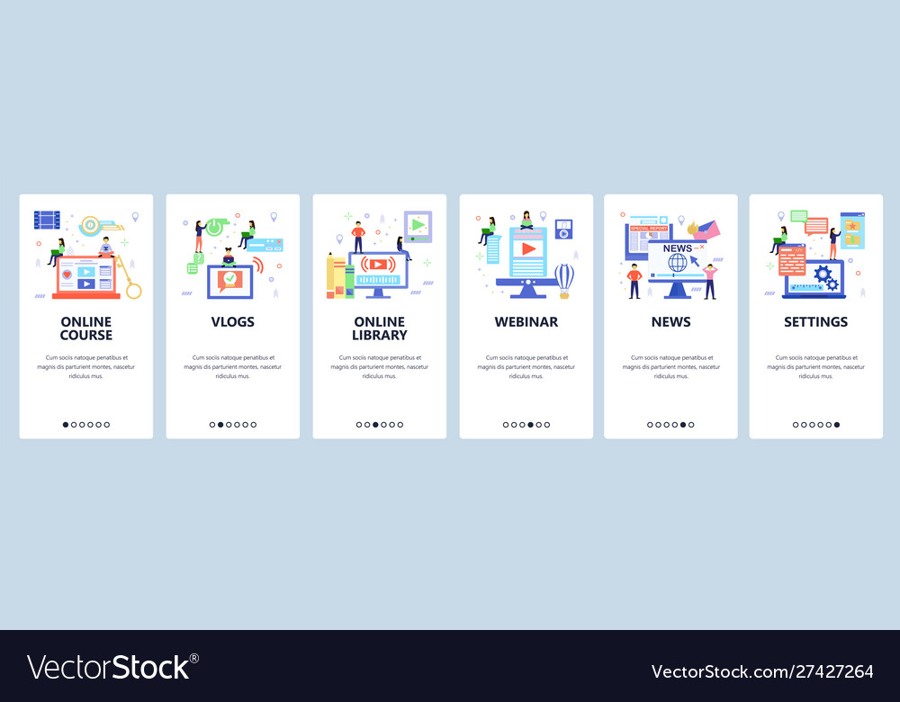 Vlogger website and mobile app onboarding screens vector image Vlogger website and mobile app onboarding screens