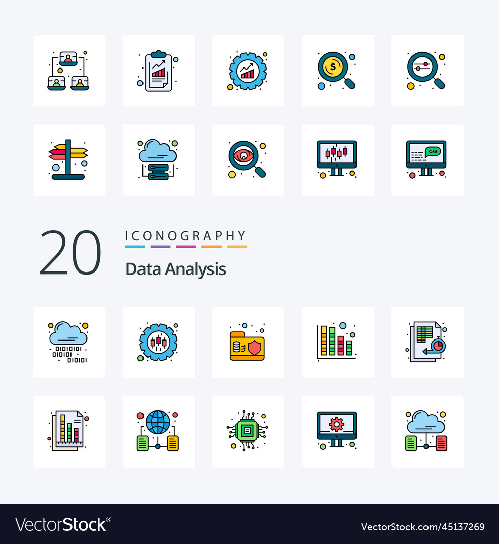 20 data analysis line filled color icon pack like