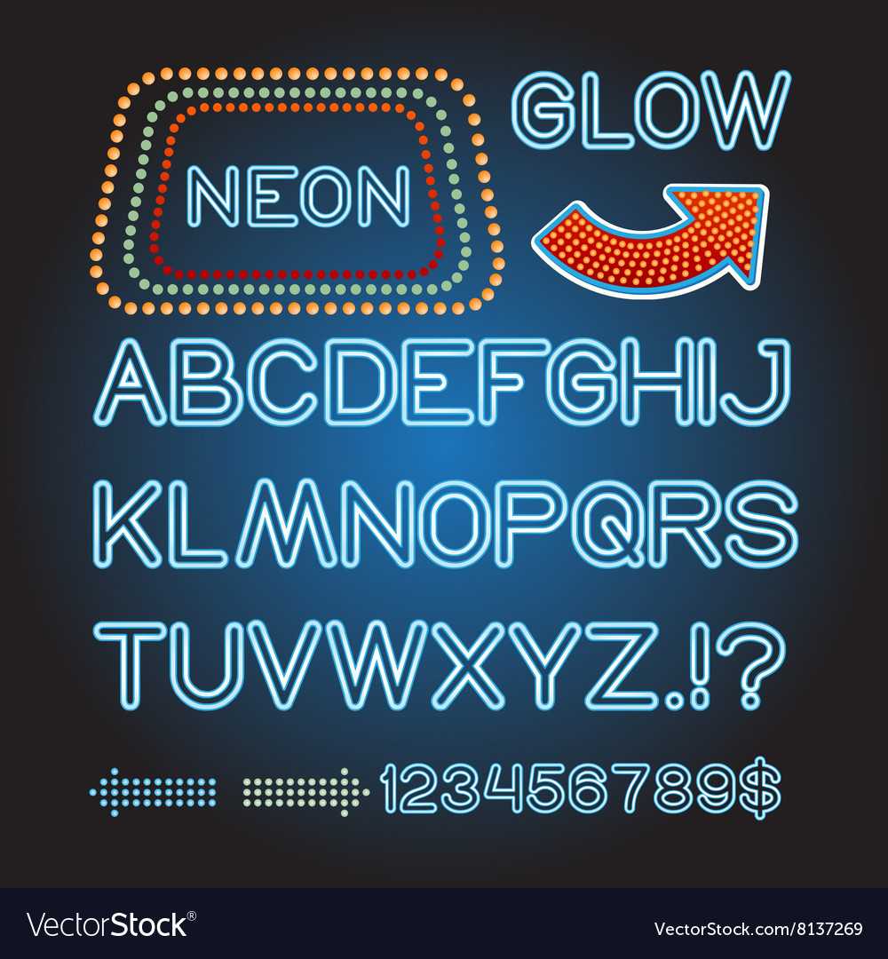 Blue Neon Lamp Letters Font Show Banner Royalty Free Vector