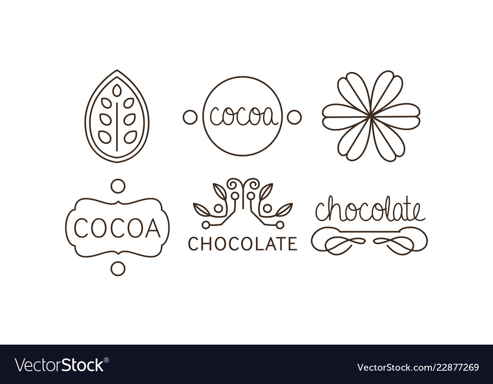 Cocoa and chocolate line icons set labels vector image Cocoa and chocolate line icons set labels