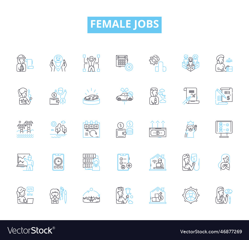 Female jobs linear icons set nurse teacher