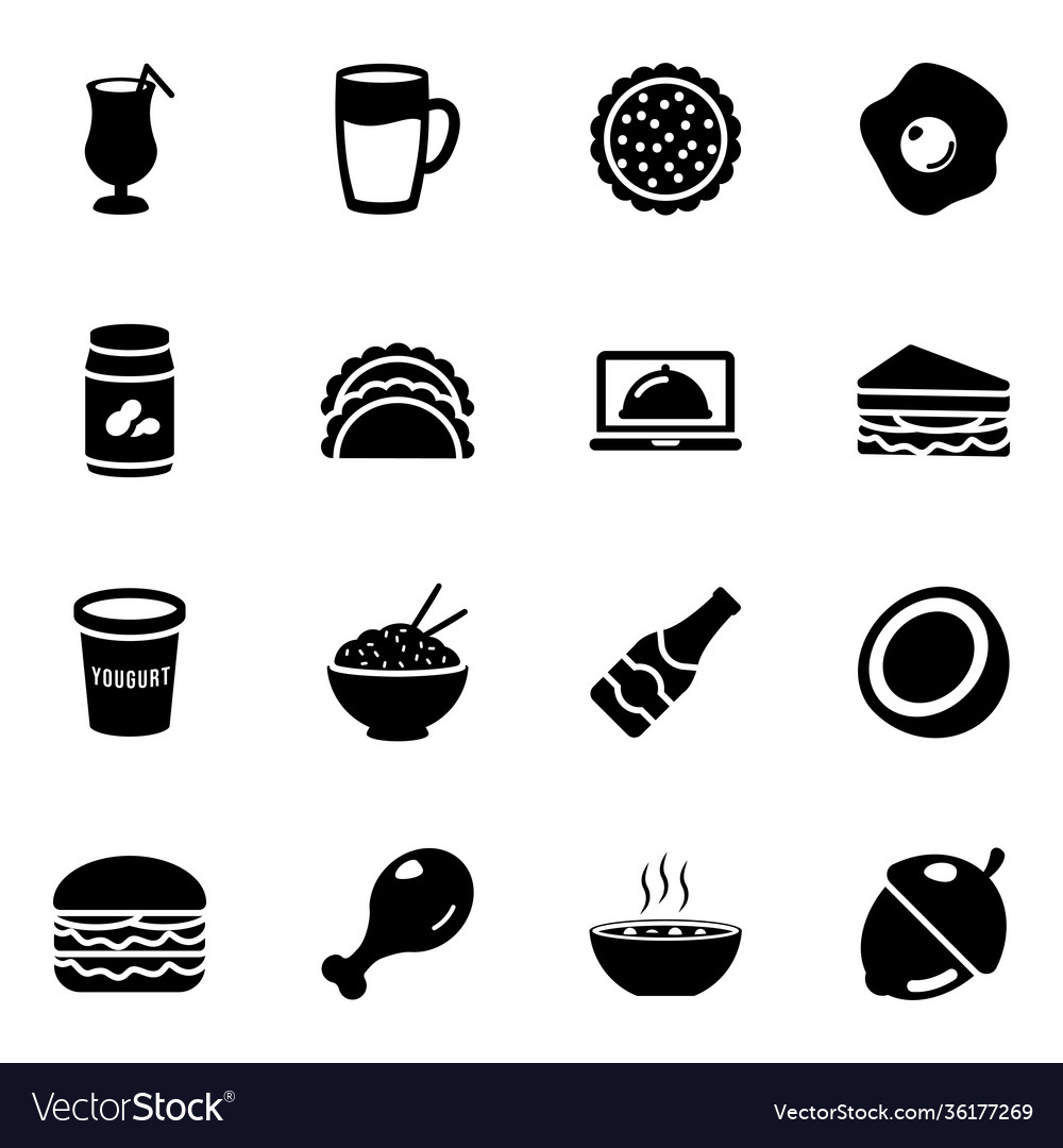 Food icons in modern solid style set