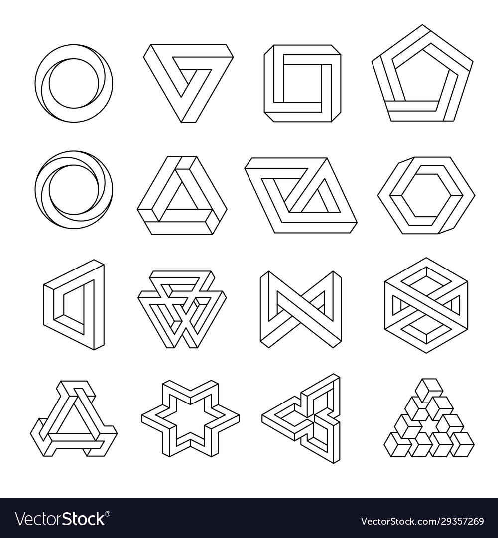 Impossible figures line art collection optical Vector Image