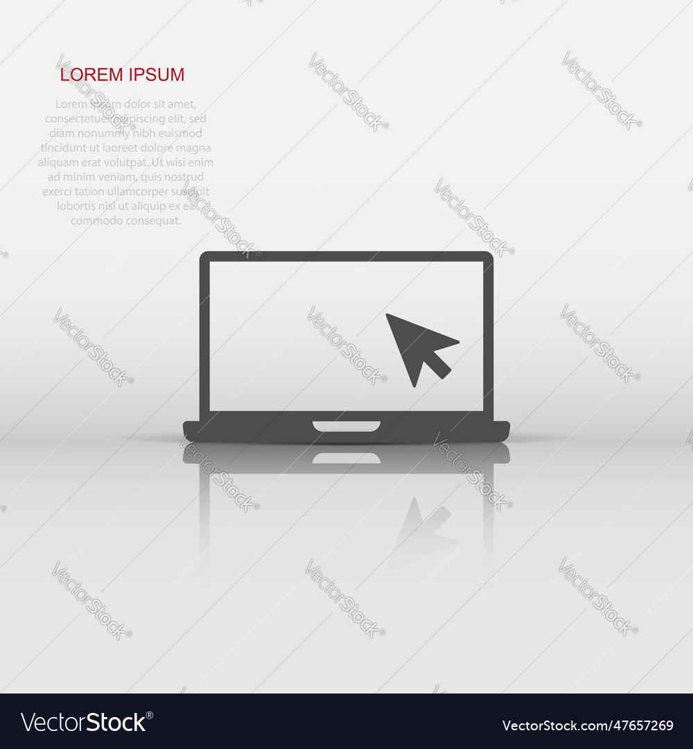 Laptop computer icon in flat style cursor