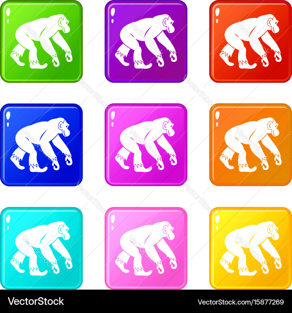 Monkey standing icons 9 set Royalty Free Vector Image