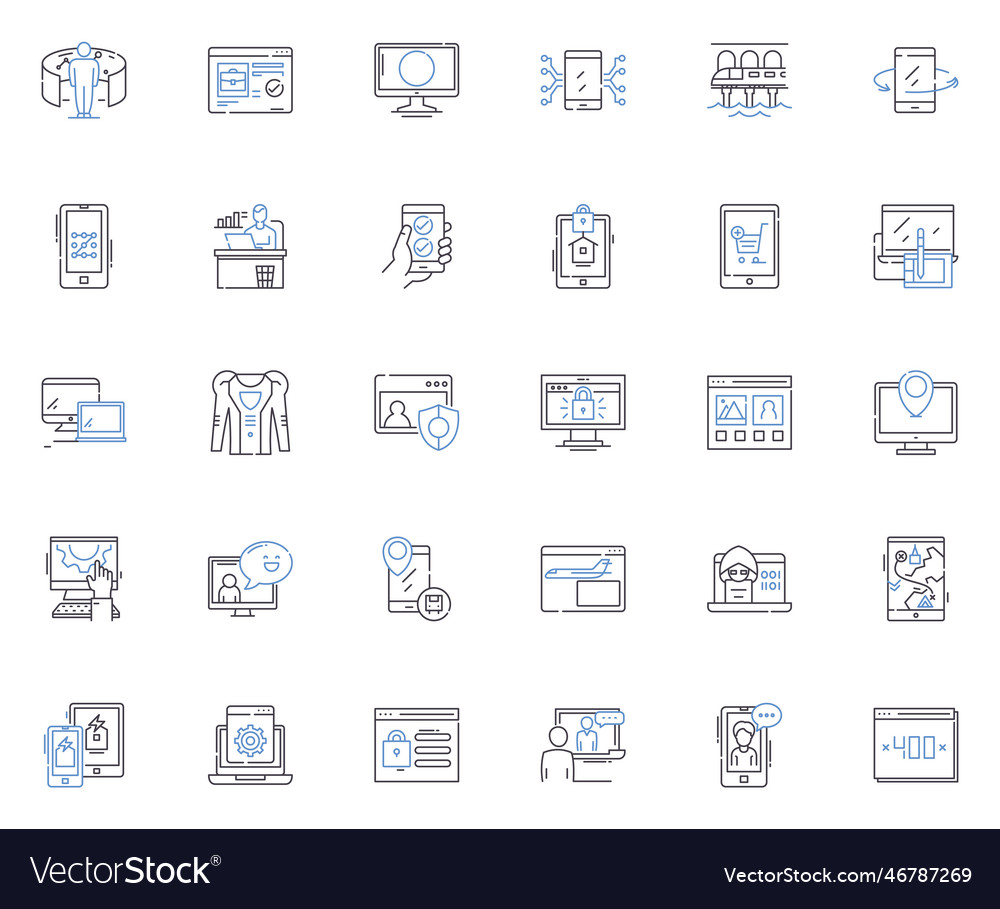 Net line icons collection connectivity internet vector image Net line icons collection connectivity internet
