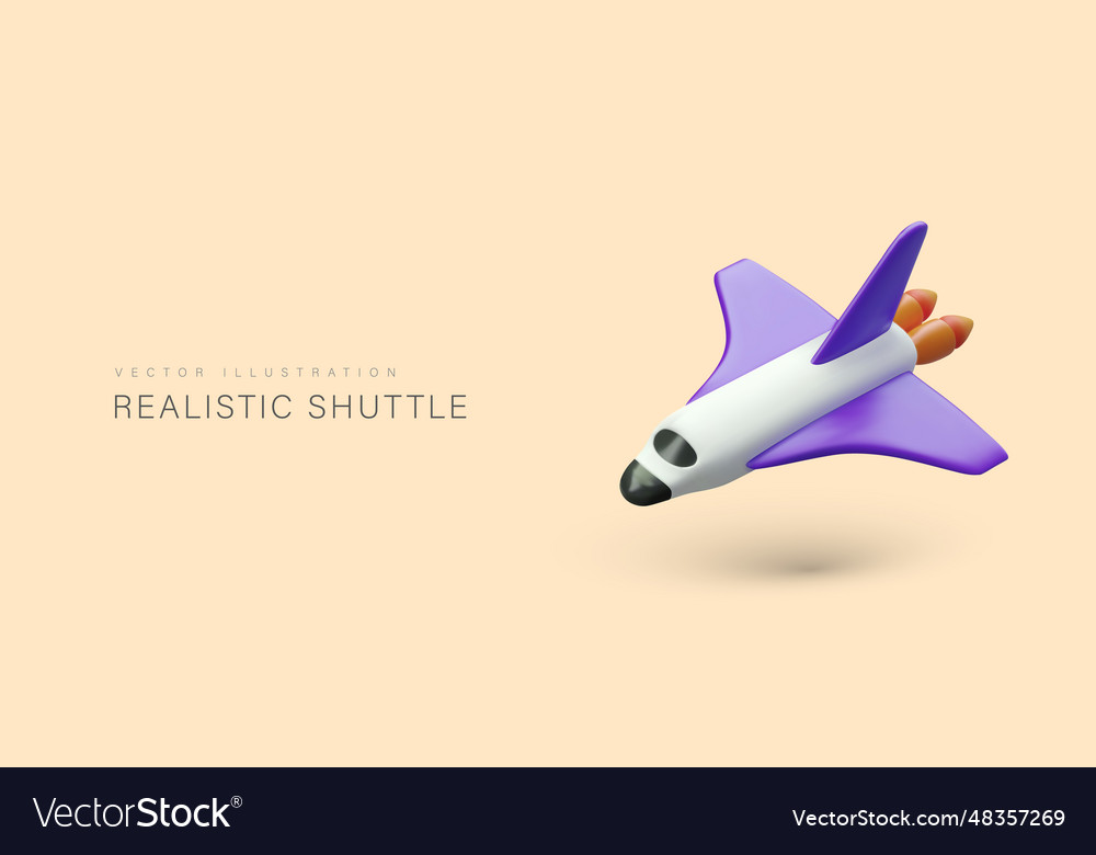 Realistic shuttle in flight spaceship with engine