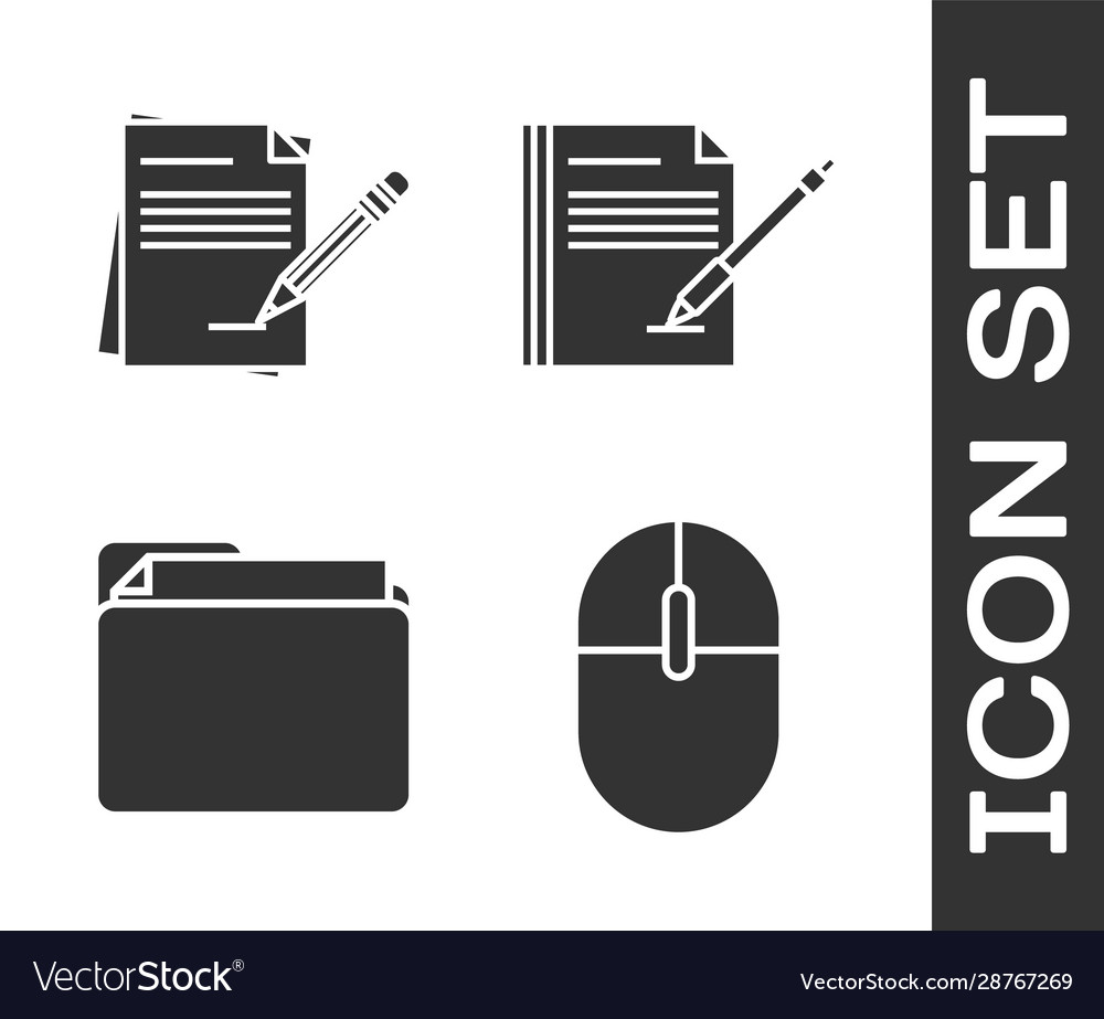 Set computer mouse blank notebook and pencil vector image Set computer mouse blank notebook and pencil