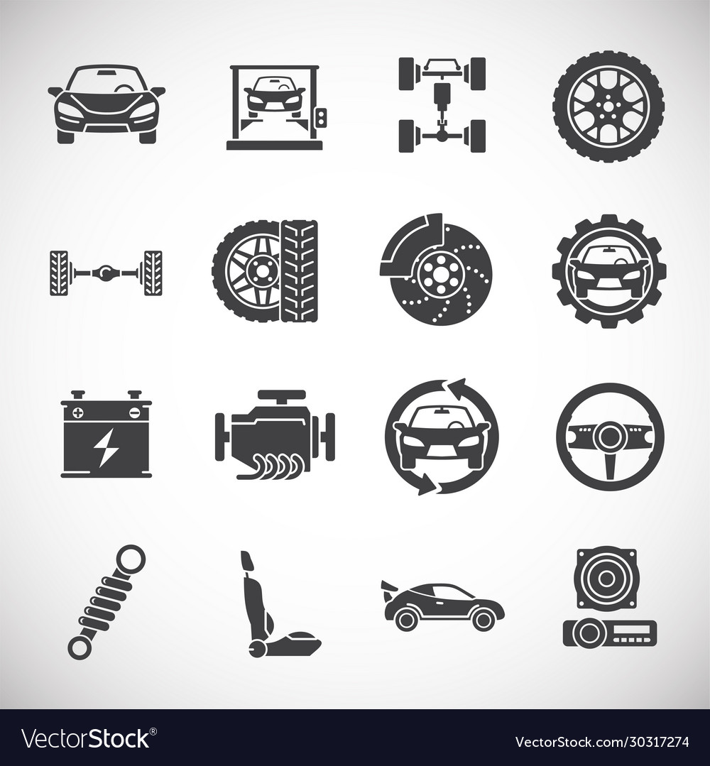 Car tuning related icons set on background