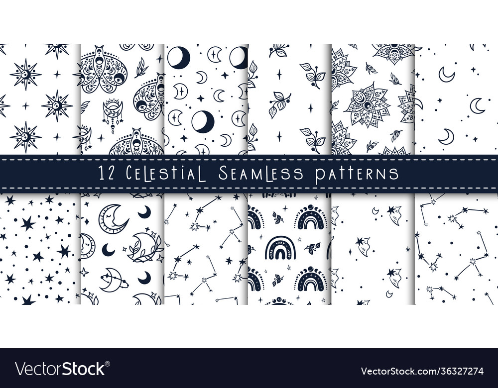 Celestial black and white seamless pattern