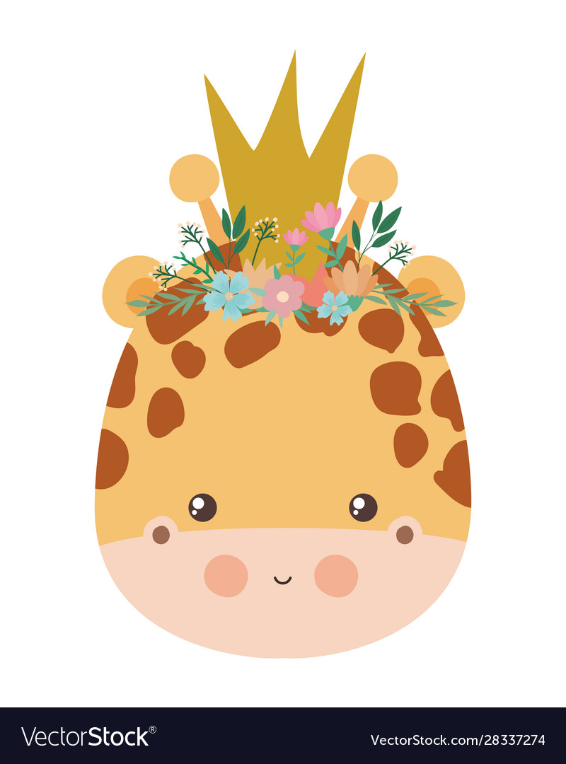 Cute giraffe with crown flowers and leaves Vector Image