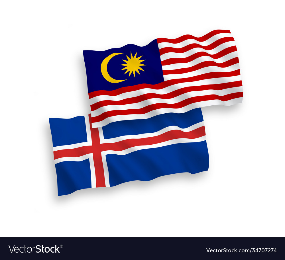 Flags iceland and malaysia on a white