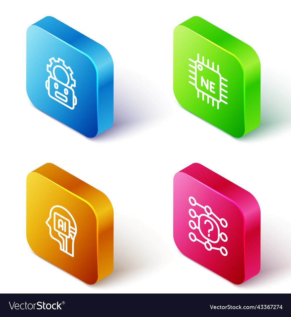 Set isometrischer Linien-Robotereinstellung Prozessor cpu vector image Set isometrischer Linien-Robotereinstellung Prozessor cpu