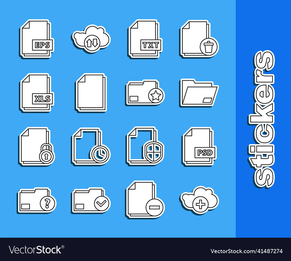 Set line add cloud psd file document vector image Set line add cloud psd file document