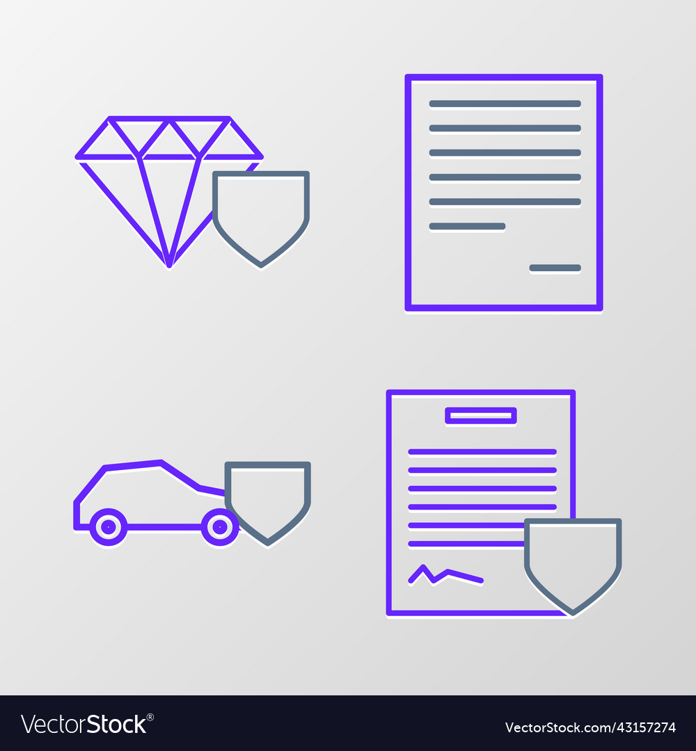 Set line contract with shield car document Vector Image Set line contract with shield car document