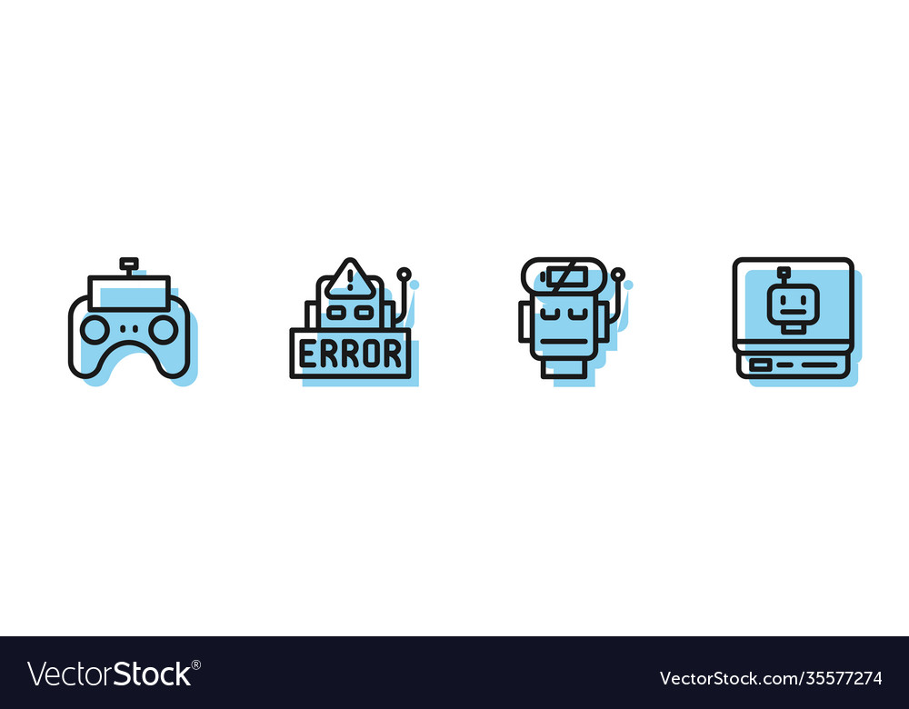 Set line robot low battery charge remote control vector image Set line robot low battery charge remote control