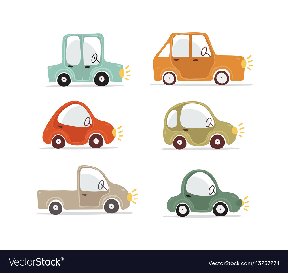 Set of different cute car icons kids vector image Set of different cute car icons kids