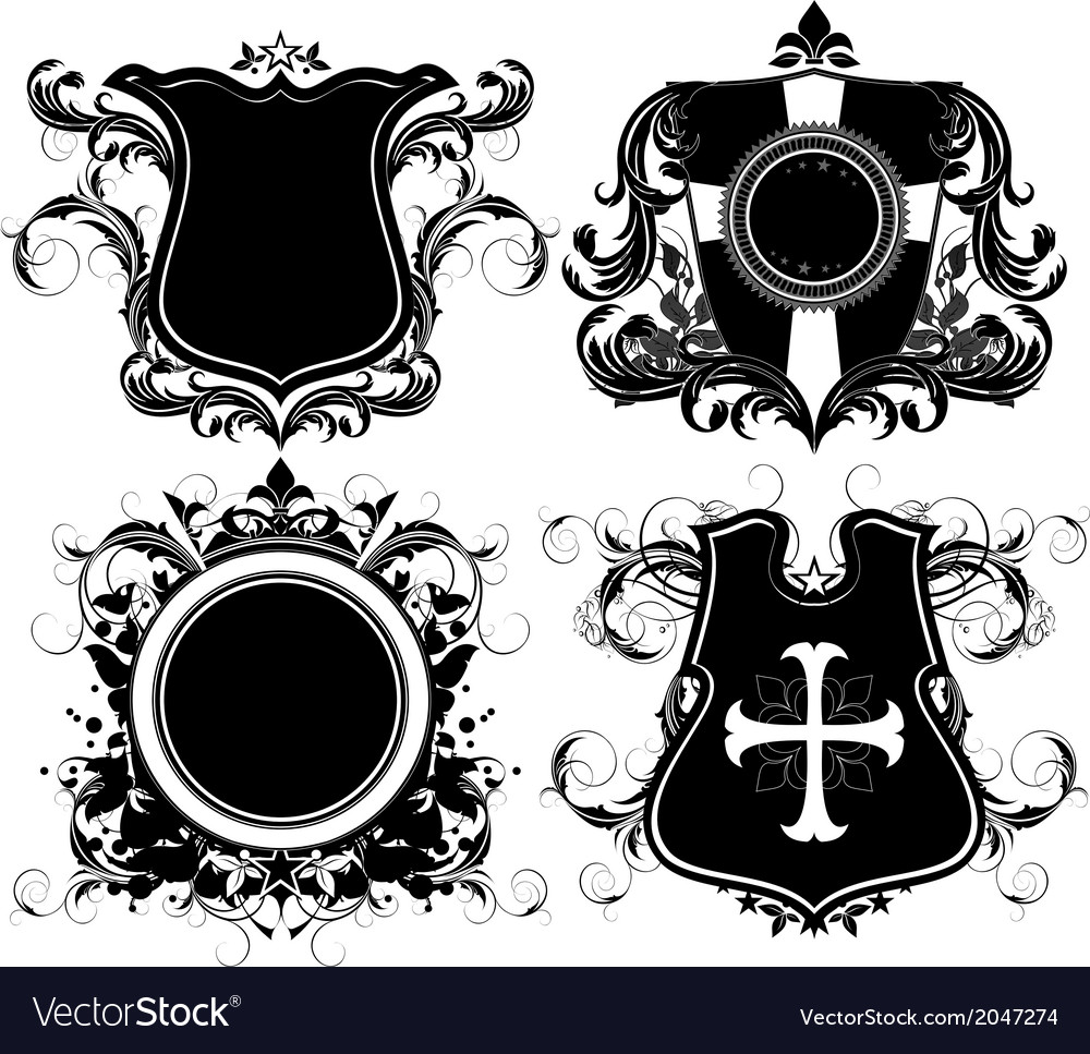 Set of ornamental heraldic shields