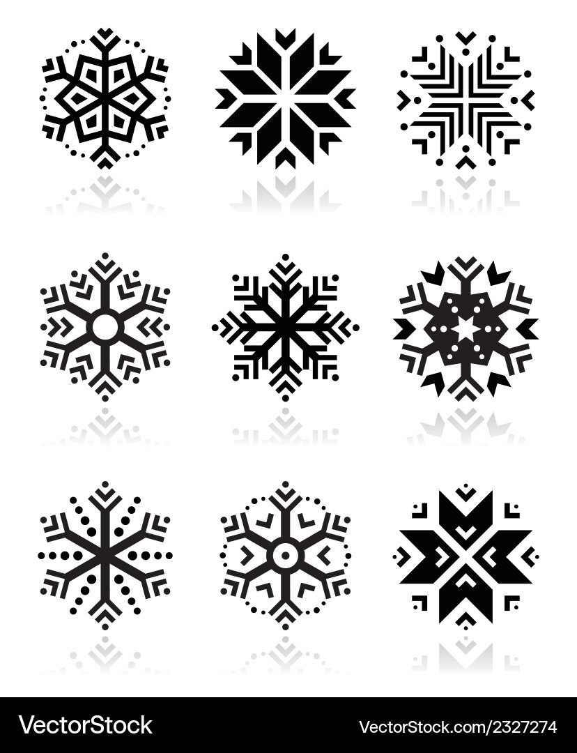 Snowflakes icon set on black and white background Vector Image