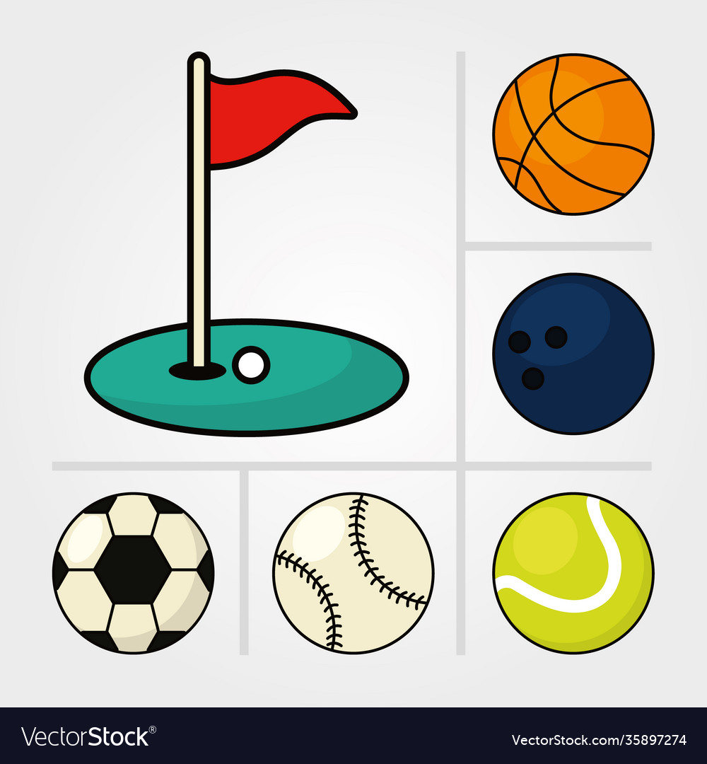 Sport balls and golf flag line fill style