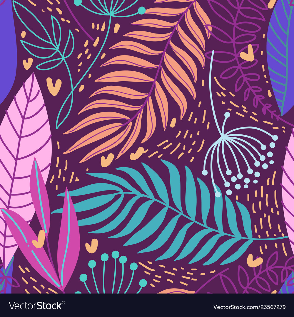 Beautiful hand drawn plants seamless pattern vector image Beautiful hand drawn plants seamless pattern