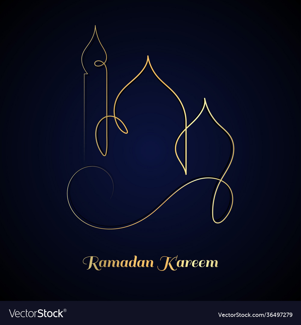 Golden ramadan kareem line art drawing Royalty Free Vector