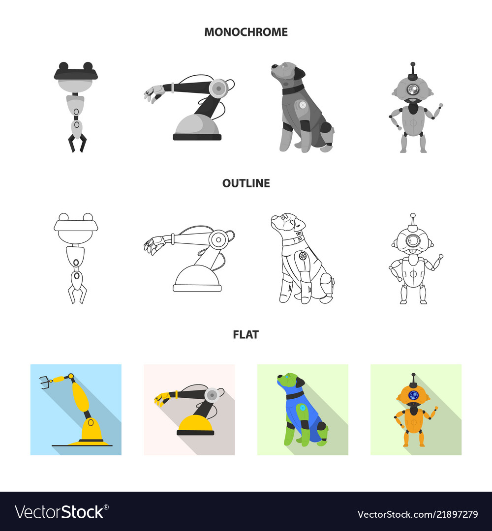 Isolated object of robot and factory sign set vector image Isolated object of robot and factory sign set