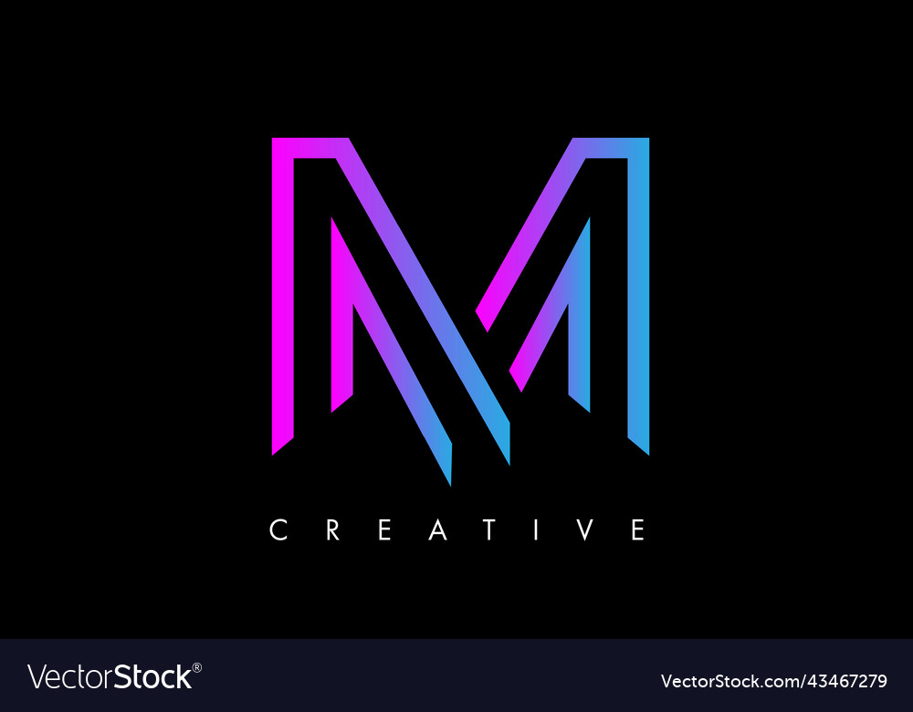 M letter logo monogram with purple violet lines Vector Image