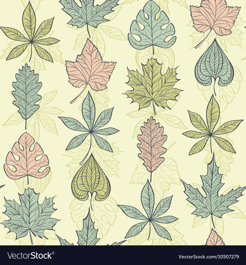 Seamless pattern with fall different leaves