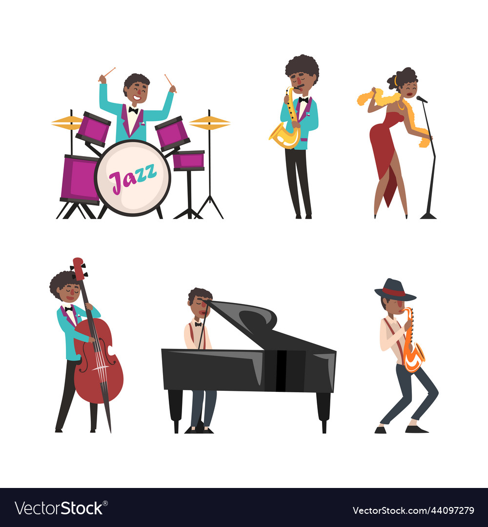 Set of jazz musicians people performing Royalty Free Vector