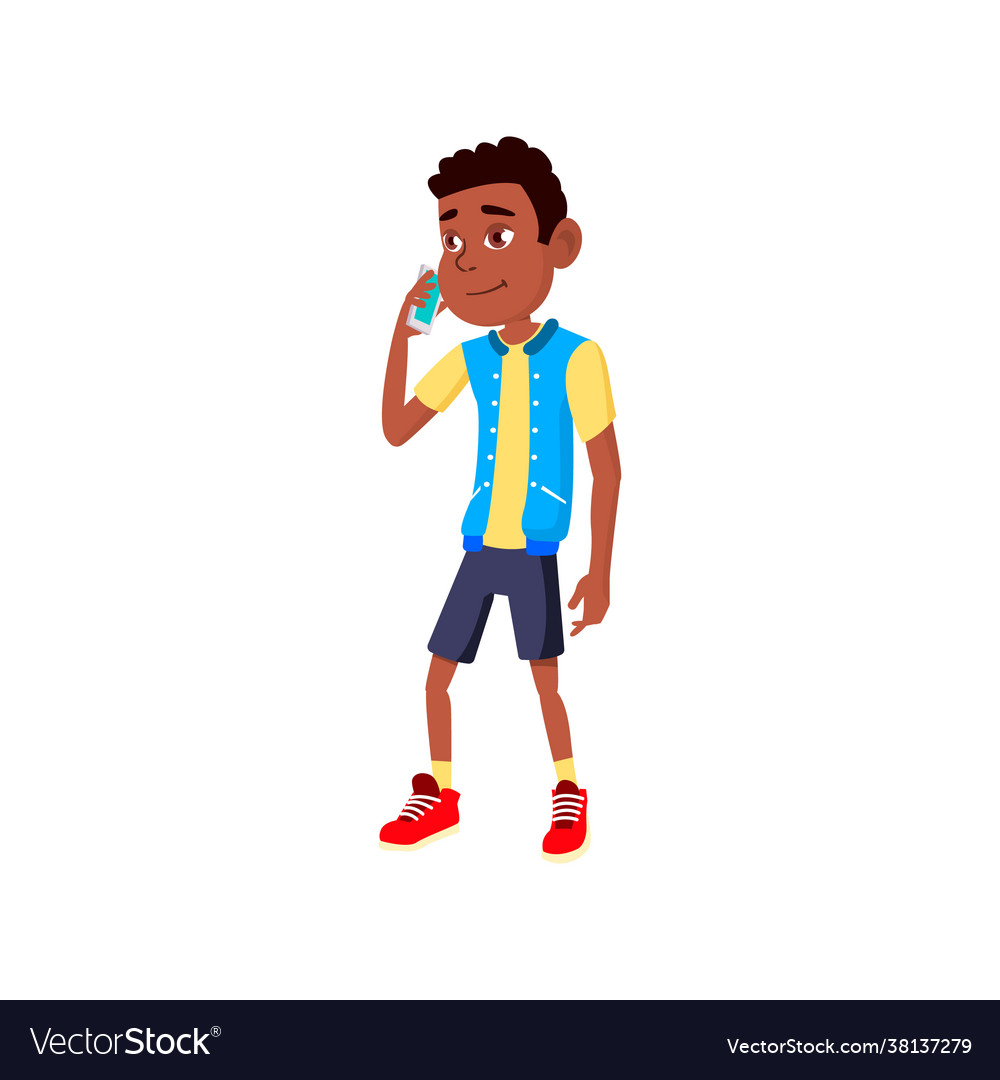 Smiling african boy speaking on cellphone cartoon