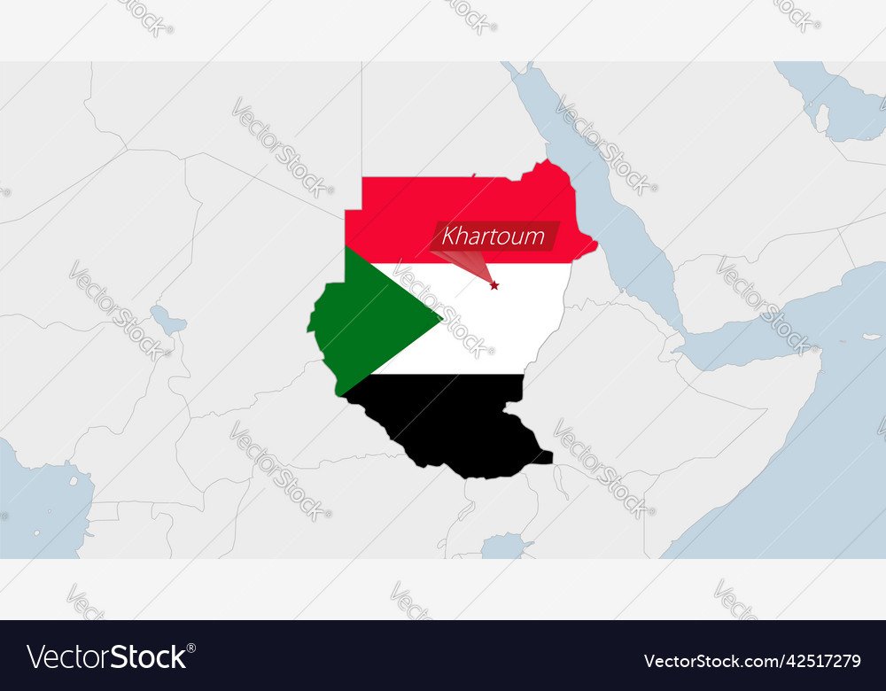 Sudan map highlighted in flag colors