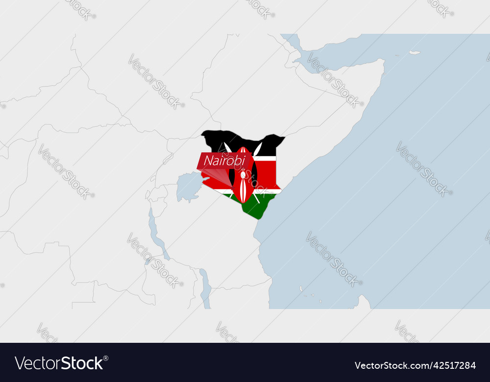 Kenya map highlighted in flag colors