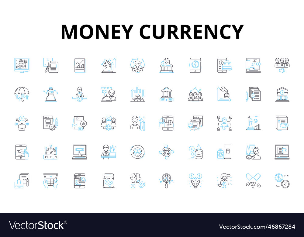 Money currency linear icons set dollar euro yen