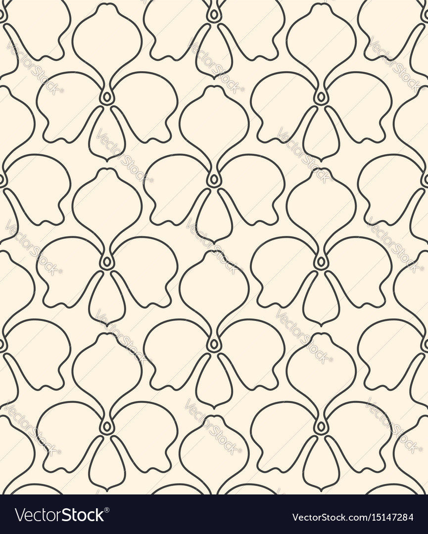 Seamless linear flower pattern on beige background