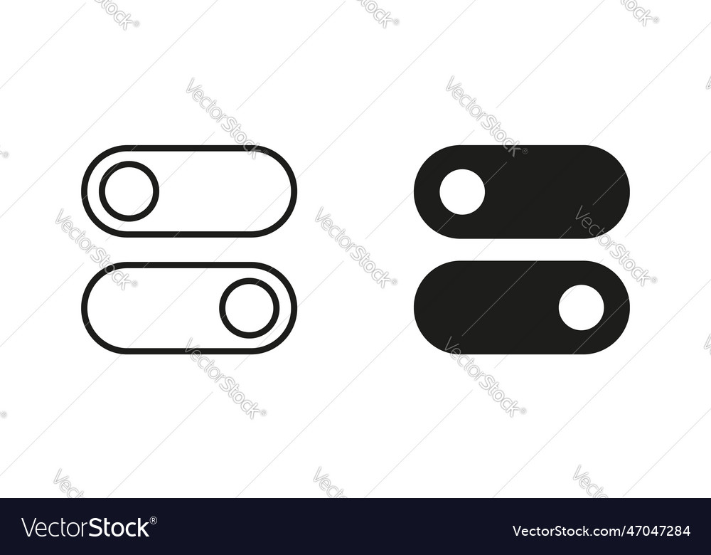 Toggle buttons line and silhouette icon set slide