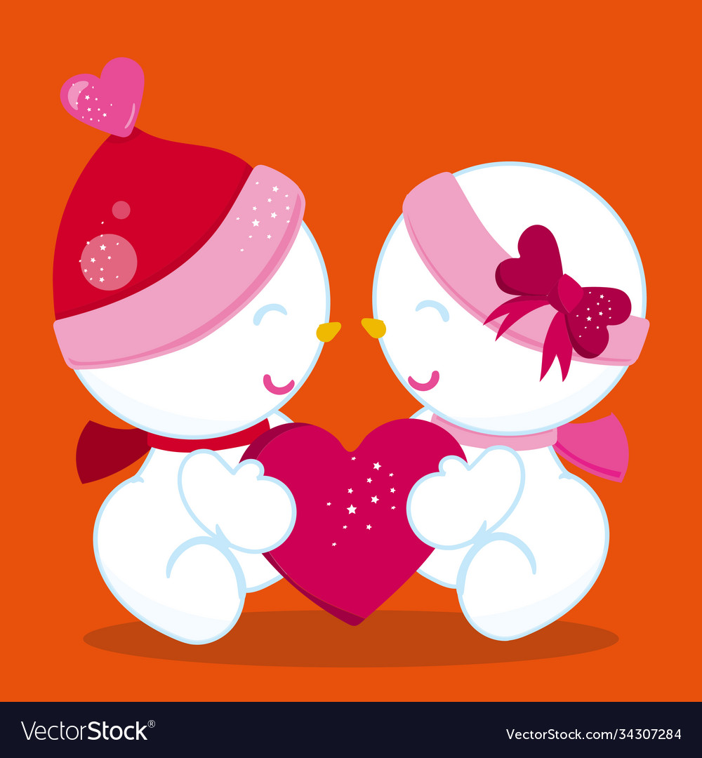 Valentine Snowbabies Boy Girl Heart 03 Royalty Free Vector