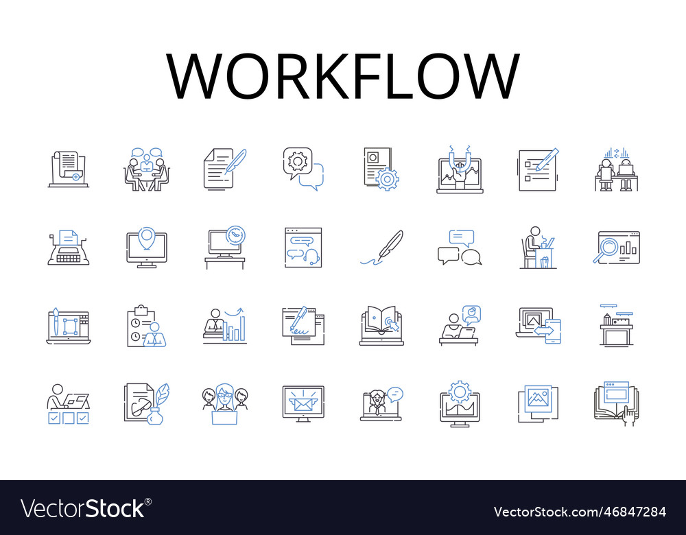 Workflow line icons collection business process