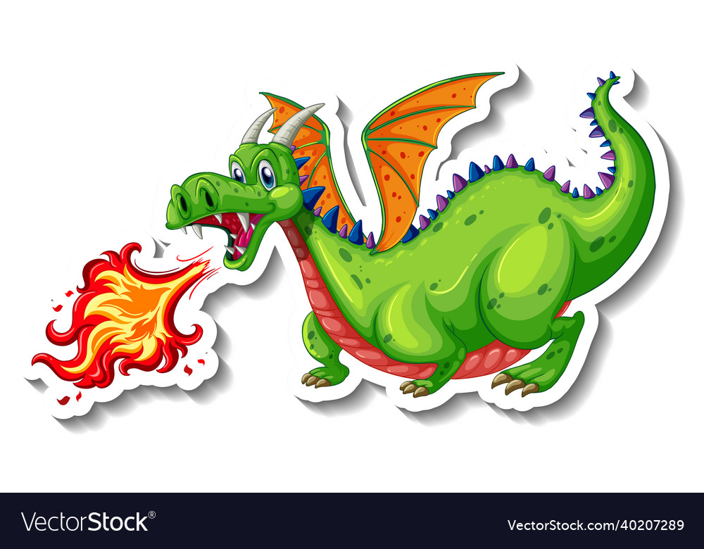 Dragon blowing fire cartoon character sticker Vector Image