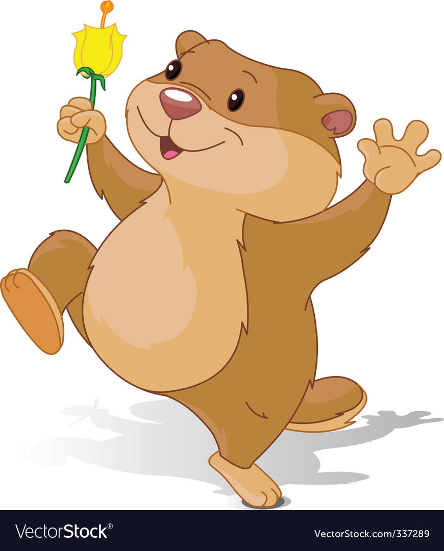 Groundhog dancing with first flower Royalty Free Vector