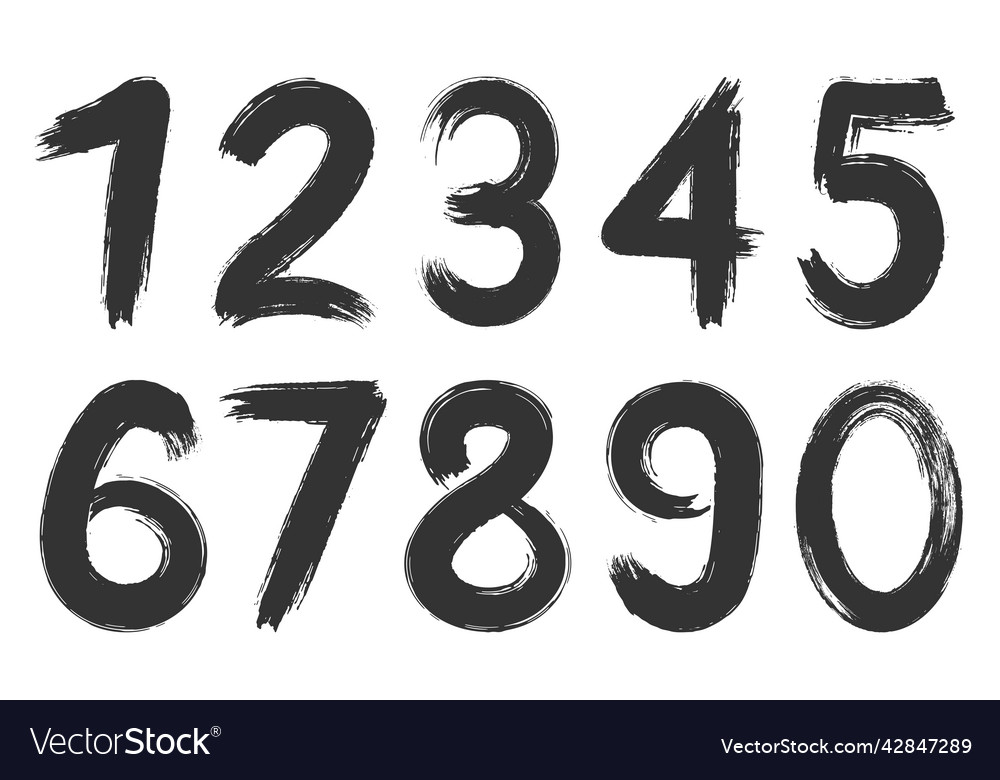 Handwritten ink number grunge black silhouette set