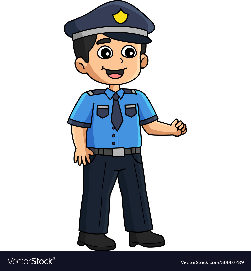 Happy policeman cartoon colored clipart Royalty Free Vector