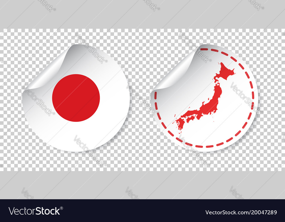 Japan sticker with flag and map label round tag