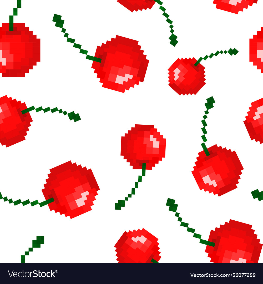 Seamless pattern cherry pixels on a white vector image Seamless pattern cherry pixels on a white