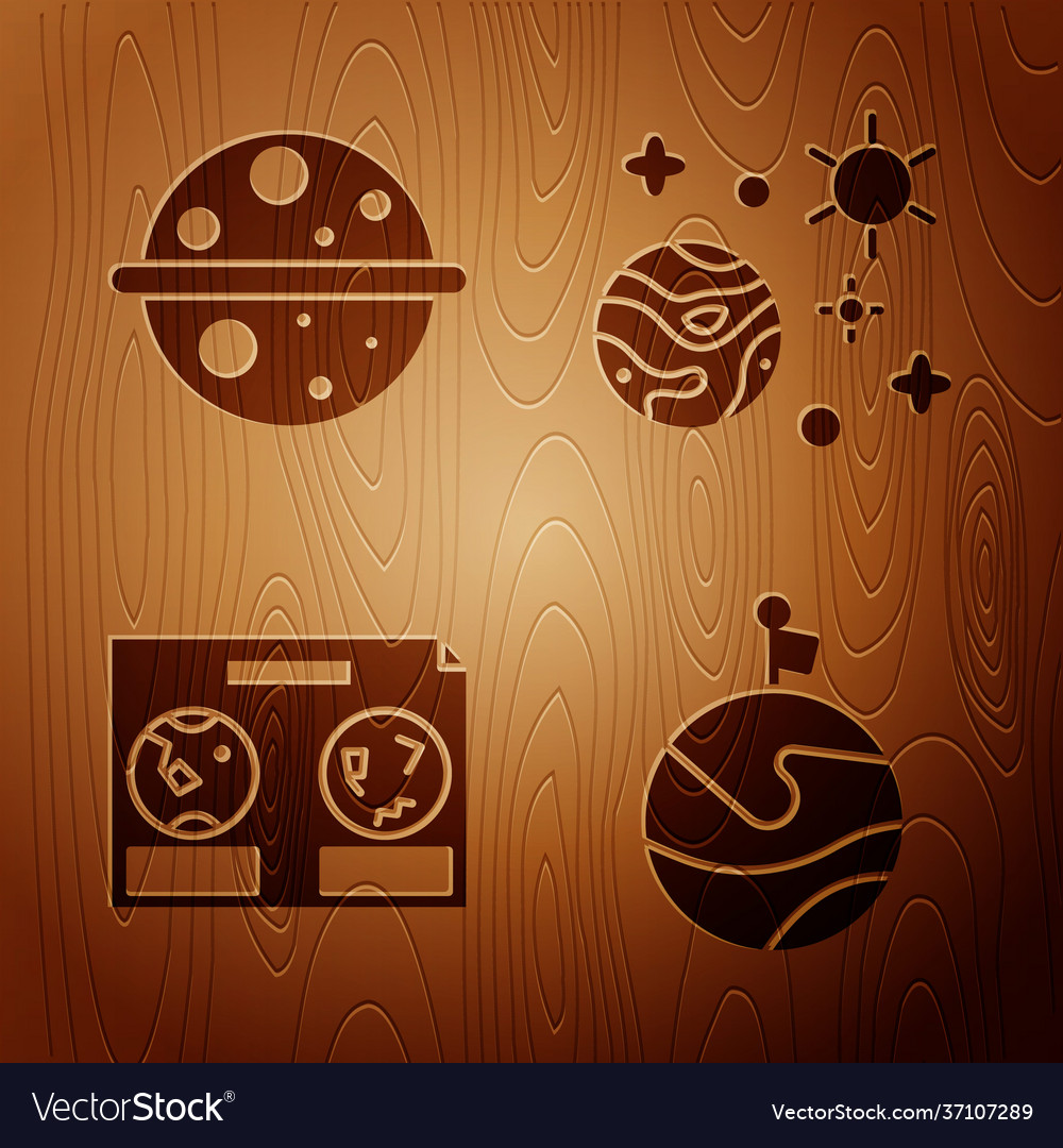 Set moon with flag planet saturn celestial map vector image Set moon with flag planet saturn celestial map