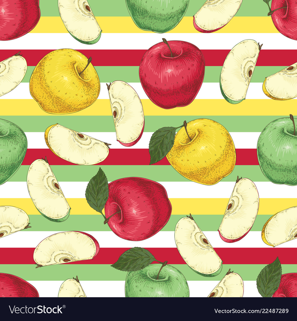 Striped seamless pattern with apples