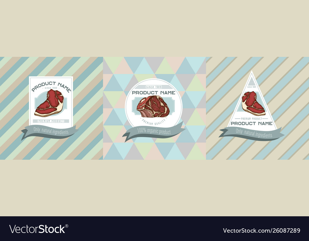 Three colored labels with beef